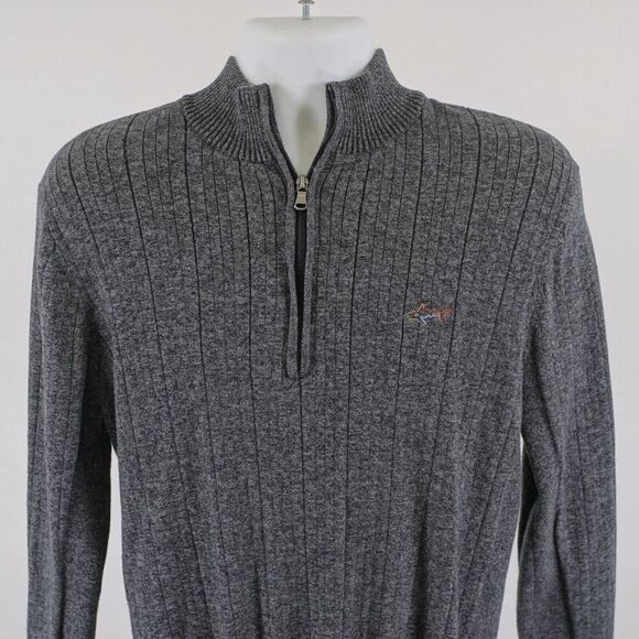 Greg Norman Tasso Elba Ribbed Cotton 1/4 Zip Sweater‎ Medium Gray Cotton Blend - Picture 1 of 8